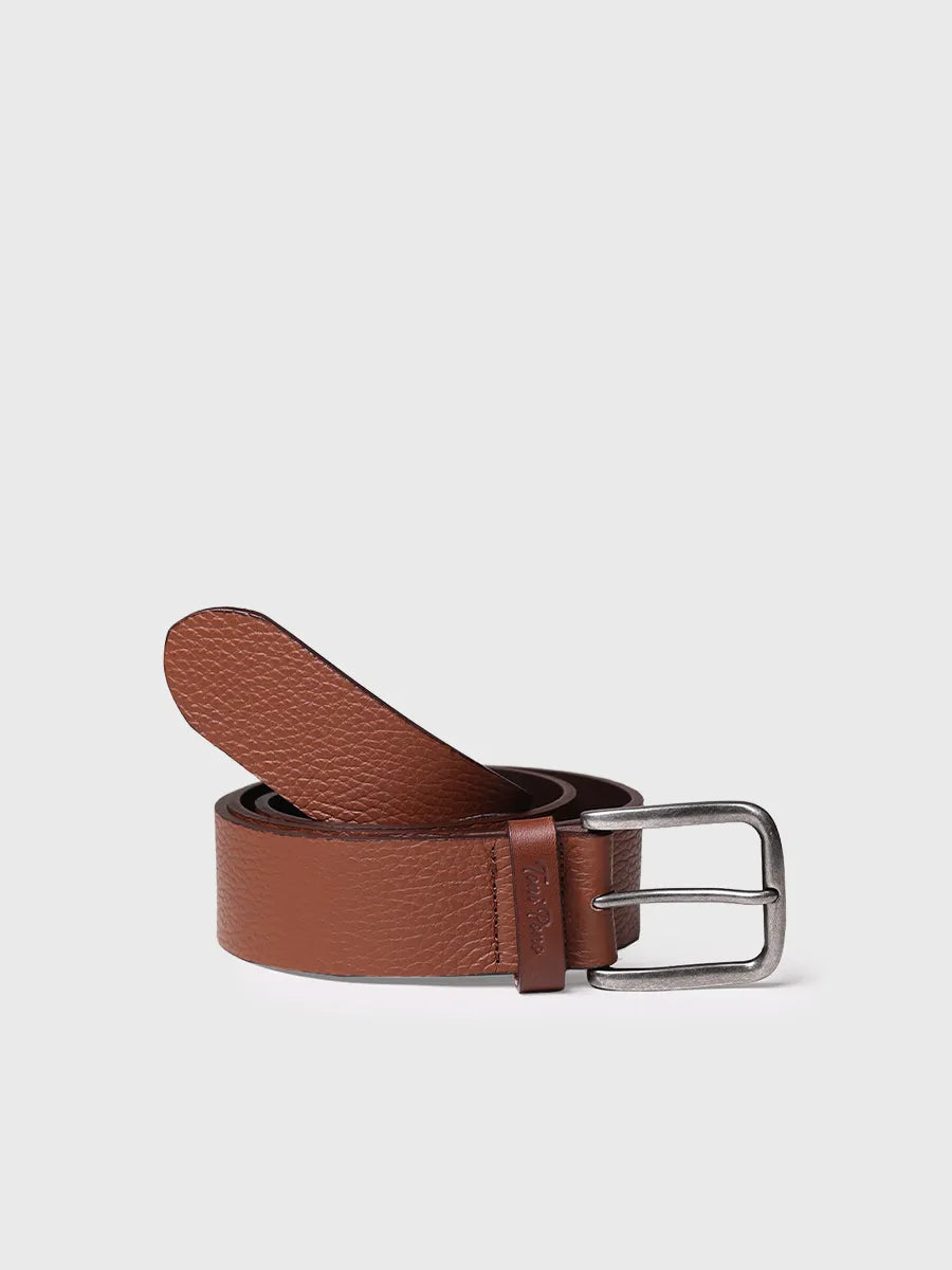 Men's leather belt with metal buckle - ELIAS