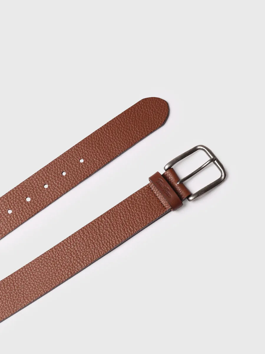 Men's leather belt with metal buckle - ELIAS