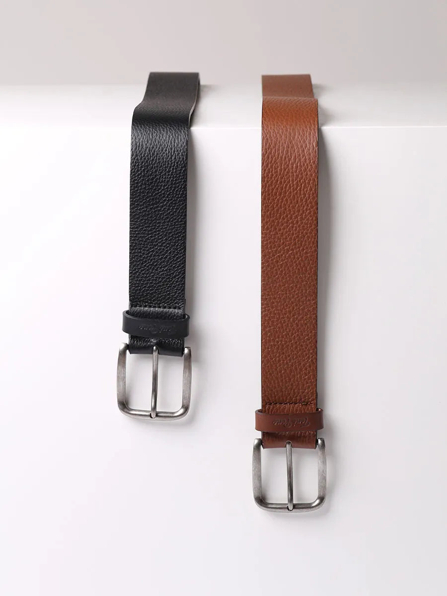 Men's leather belt with metal buckle - ELIAS