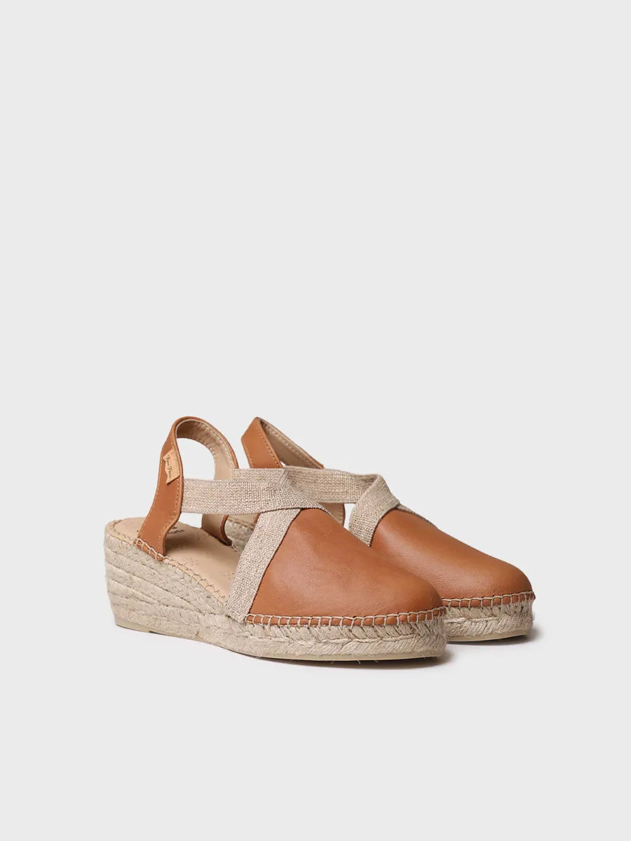 Women's leather espadrille with wedge and elastics designed for wide fit - TUNDRA