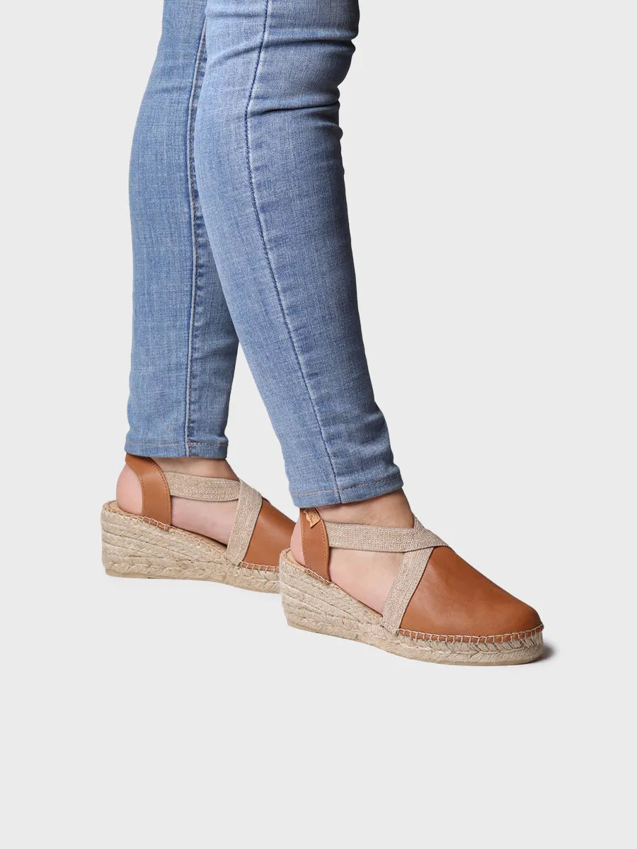 Women's leather espadrille with wedge and elastics designed for wide fit - TUNDRA
