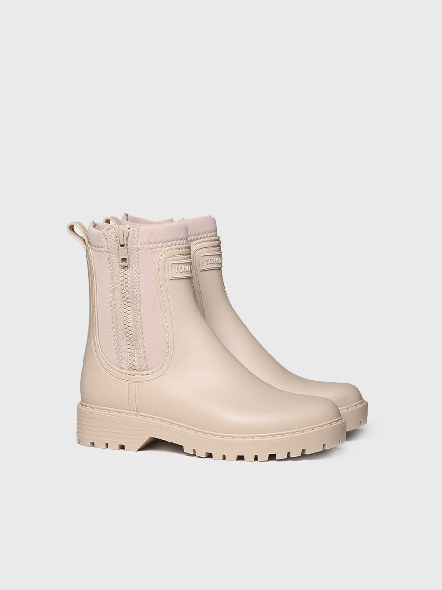 Women's Neoprene and Rubber rain Ankle boot in Beige - CLAIS