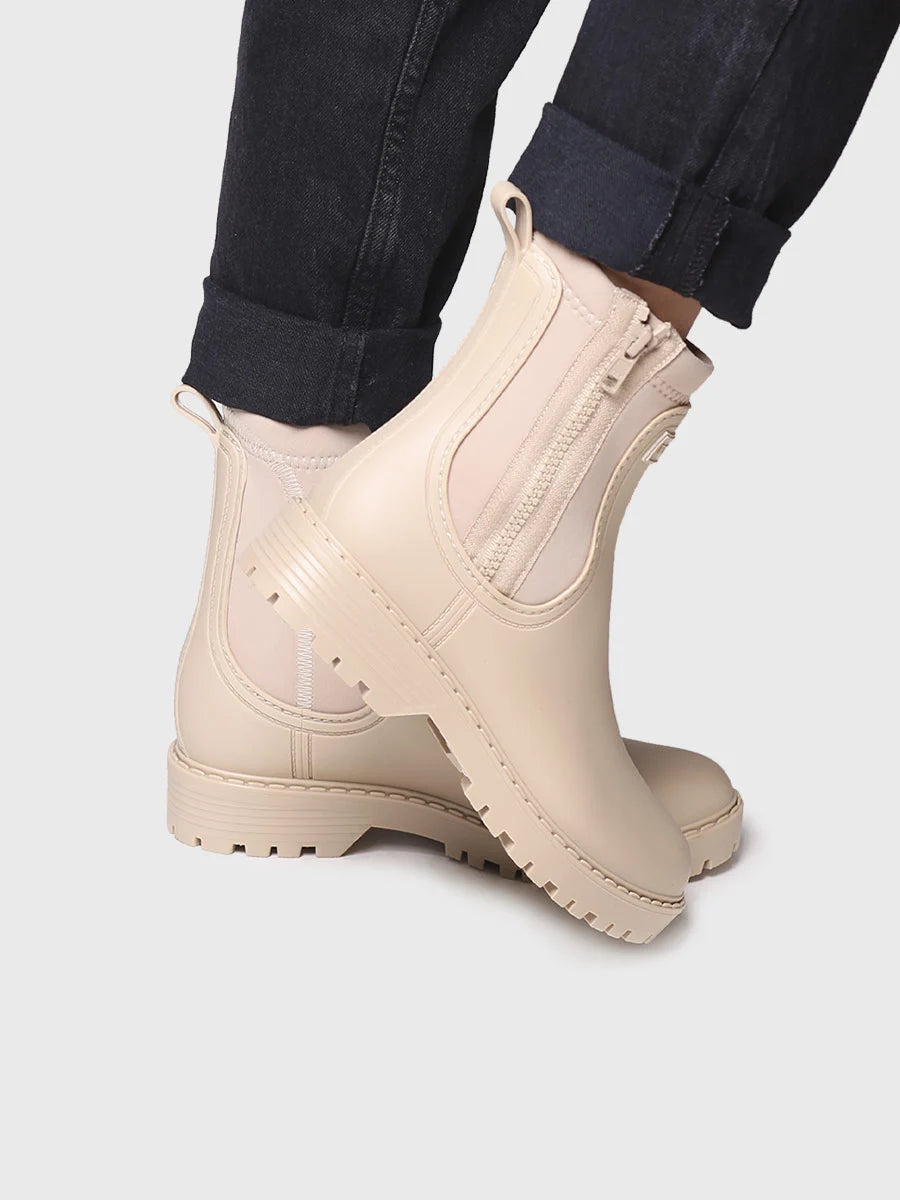 Women's Neoprene and Rubber rain Ankle boot in Beige - CLAIS
