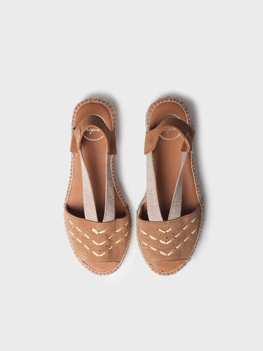 Women's split leather espadrilles with embroidery - EDITH