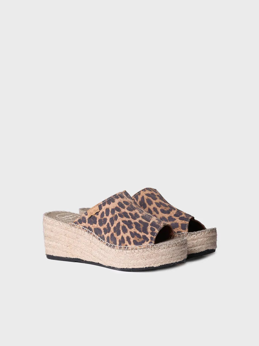 Women's peep toe espadrilles in animal print suede - IVORI