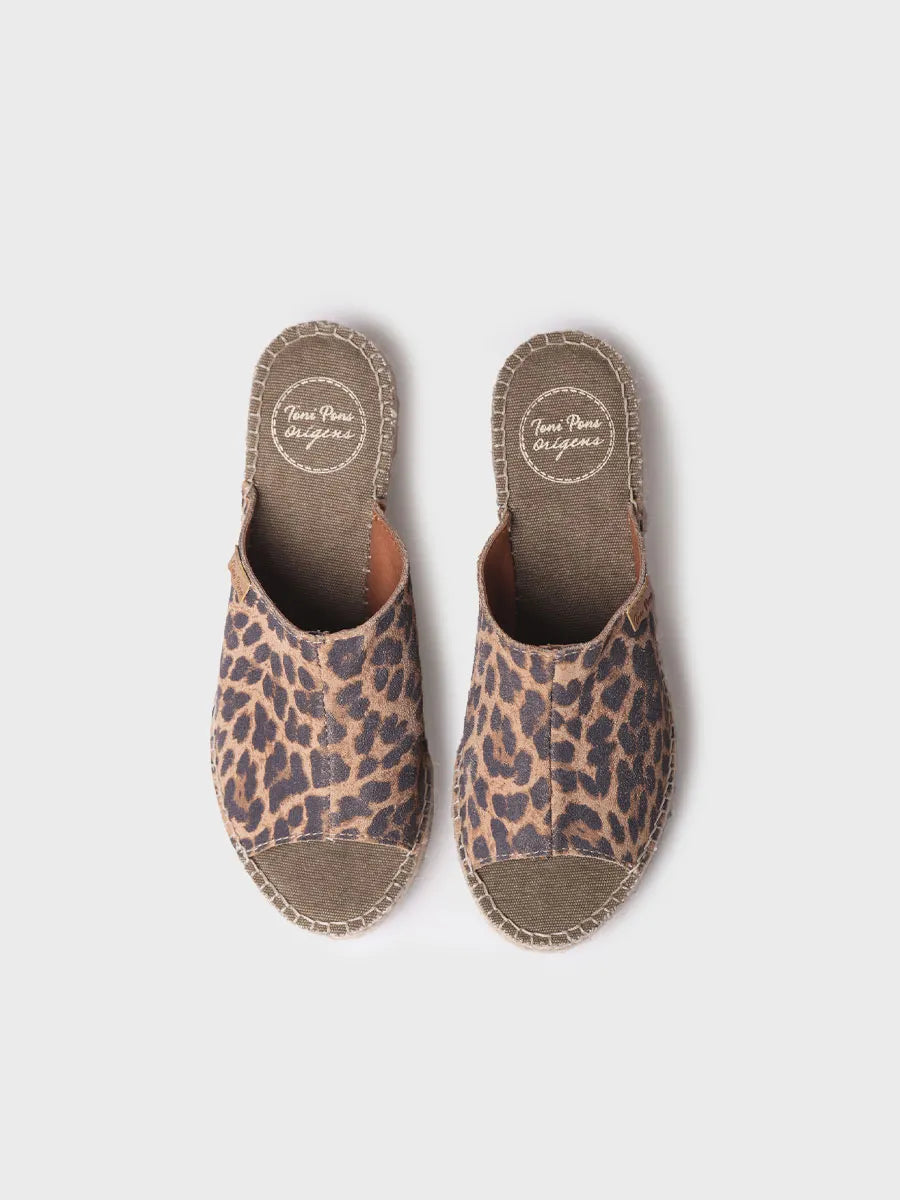 Women's peep toe espadrilles in animal print suede - IVORI