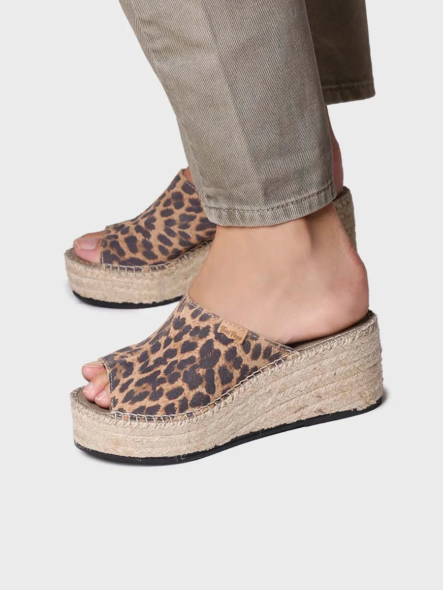 Women's peep toe espadrilles in animal print suede - IVORI