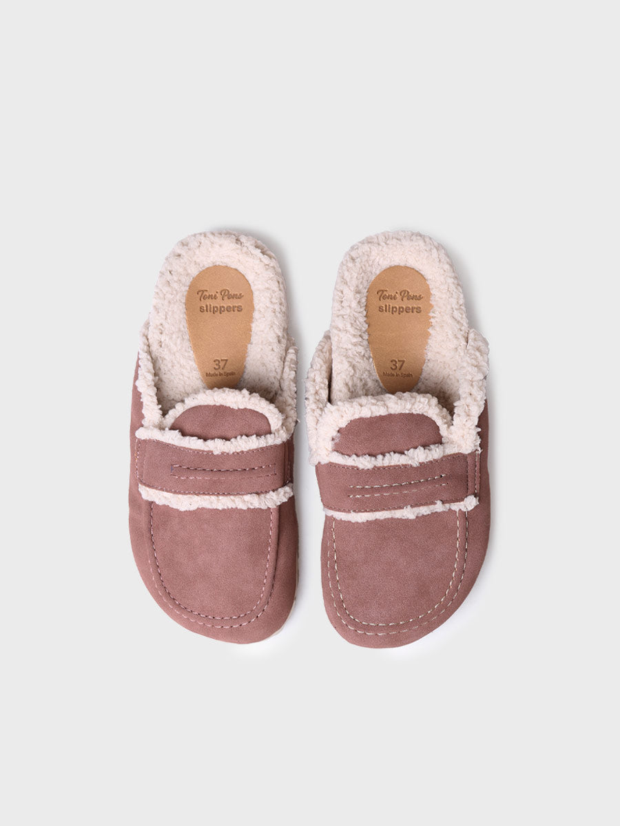 Women's clog slippers with sheepskin lining in Leather - LEIRE