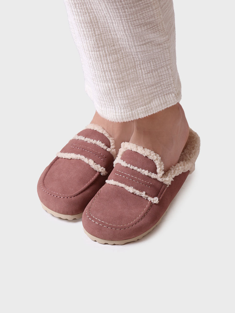 Women's clog slippers with sheepskin lining in Leather - LEIRE