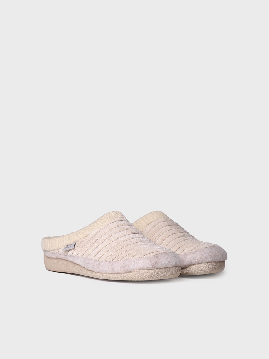 Women's clog-style slipper in felt and synthetic fur in Raw - MALU-OD