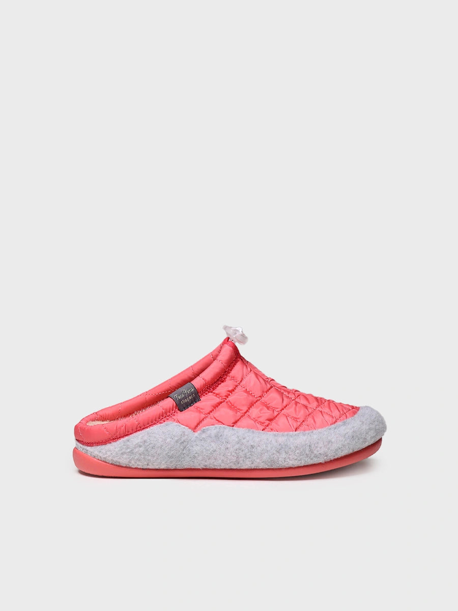 Women's Slippers in Padded Fabric and Felt in Coral - MEL-UM