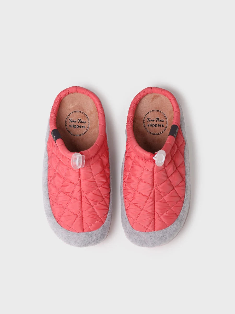 Women's Slippers in Padded Fabric and Felt in Coral - MEL-UM