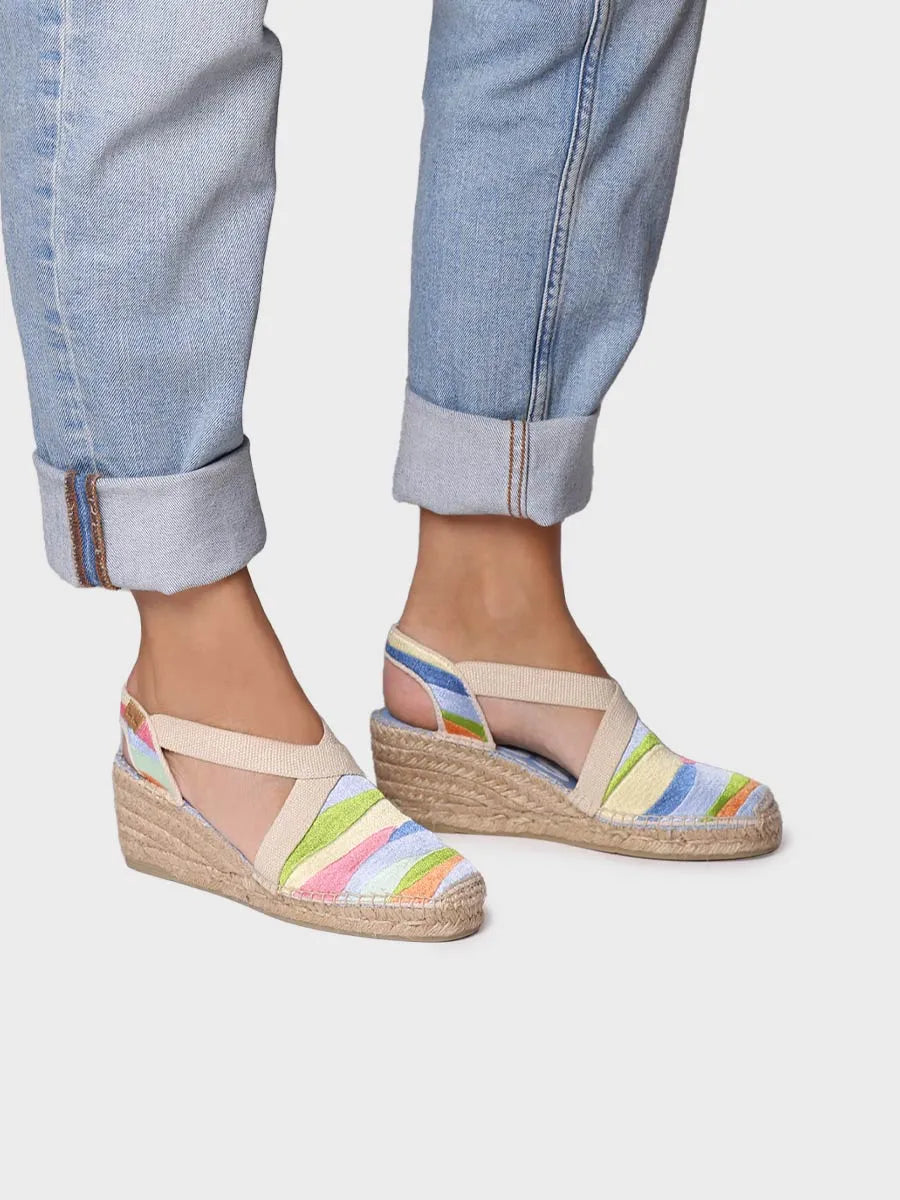 Women's wedge espadrilles with multicoloured embroidery - MONTJOI