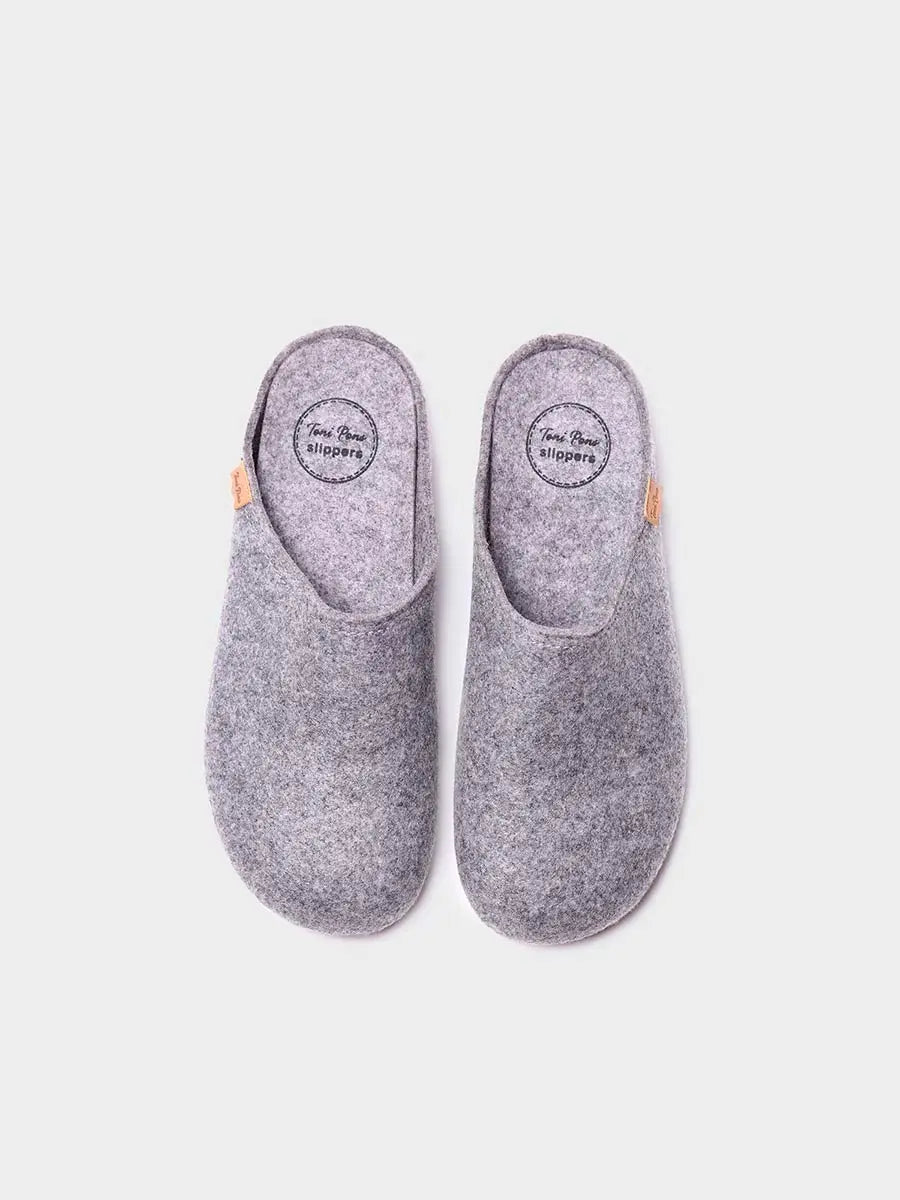 Men's house slipper made from recycled felt in Gray - NEO-FR