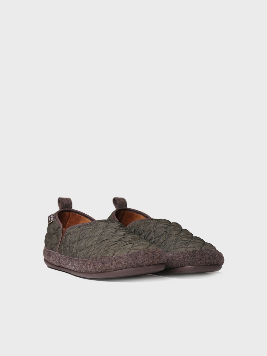 Men's Slippers in Padded Fabric in Khaki - NINO-UM