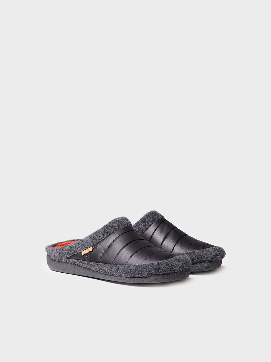Men's clog-style slipper in felt and padded fabric in Black - NORDI-TK